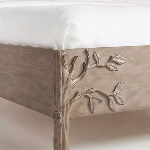 Carved Floral Solid Wood Bed | Handcrafted Bedroom Furniture – Oakvello