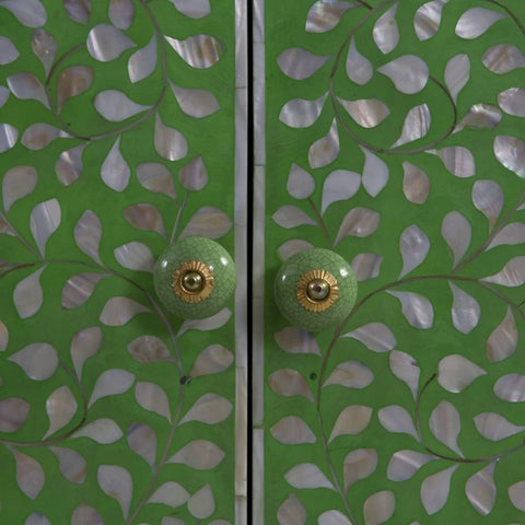 Green Mother of Pearl Armoire Wardrobe | Handcrafted Artisan Bedroom Storage – Oakvello