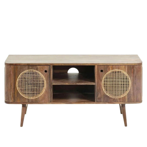 Solid Mango Wood TV Unit with 2 Open Shelves | Media Console – Oakvello