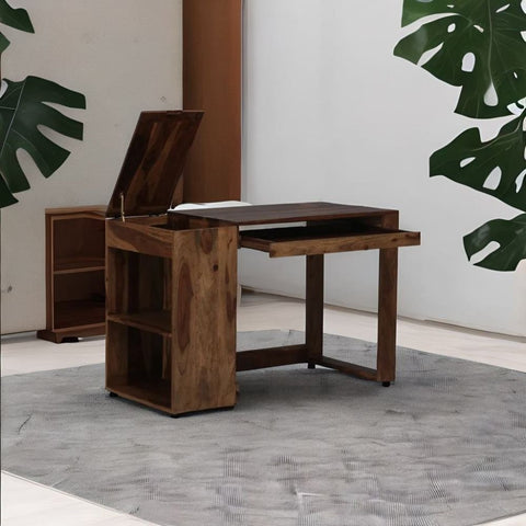 Teak Finish Solid Sheesham Wood Study Table | Home Office Writing Desk – Oakvello