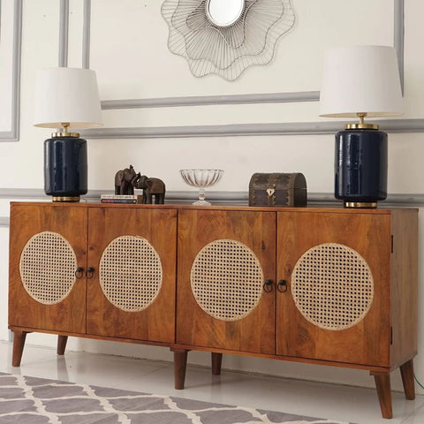 4-Door Solid Wood Cabinet & Sideboard | Large Living Room Storage – Oakvello