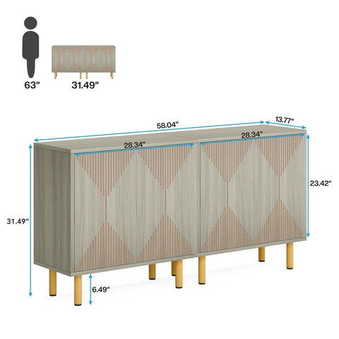 White Modern Solid Wood Sideboard | Contemporary Living Room Storage – Oakvello