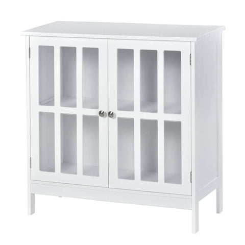 White Sideboard with Glass Doors | Solid Wood Living Room Storage – Oakvello