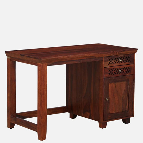 Honey Oak Finish Solid Sheesham Wood Writing Table | Home Office Desk – Oakvello