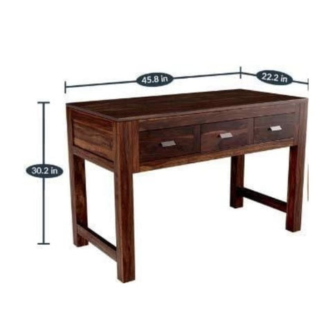 3-Drawer Solid Sheesham Wood Study & Laptop Table | Teak Finish Home Office Desk – Oakvello