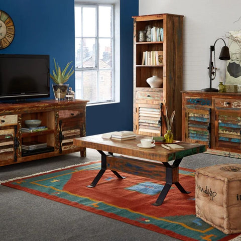 Jaipuri Reclaimed Boat Wood Coffee Table | Eco-Friendly Living Room Furniture – Oakvello
