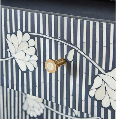 Jodhpuri Navy Blue Bone Inlay Chest of Drawers | Artisan Bedroom Dresser – Oakvello