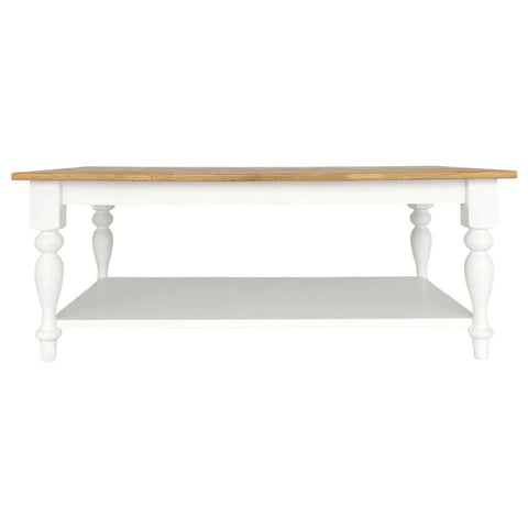 Natural & White Solid Wood Coffee Table | Two-Tone Living Room Furniture – Oakvello