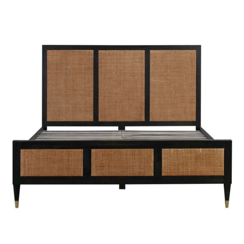 Florence Solid Wood Cane Bed | Handcrafted Rattan Bedroom Furniture – Oakvello