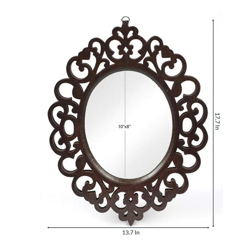 Brown Engineered Wood Wall Mount Mirror | 18x14 Inch Bedroom Decor – Oakvello