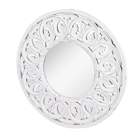 White Handcrafted Solid Wood Wall Mirror | Artisan Bedroom Decor – Oakvello