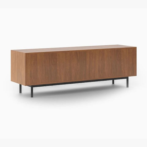 Slatted Solid Wood Media Console Table | TV Stand & Living Room Storage – Oakvello