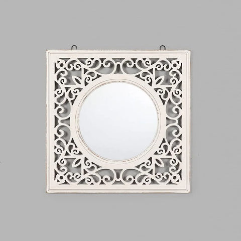 White Solid Wood Wall Mirror | Bathroom & Living Room Decor – Oakvello
