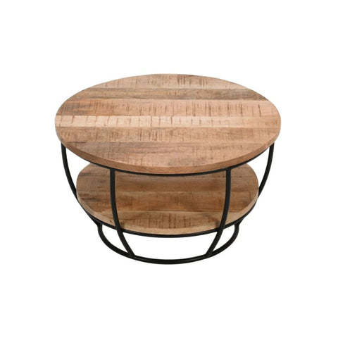 Solid Mango Wood & Metal Coffee Table with Shelf | Living Room Furniture – Oakvello