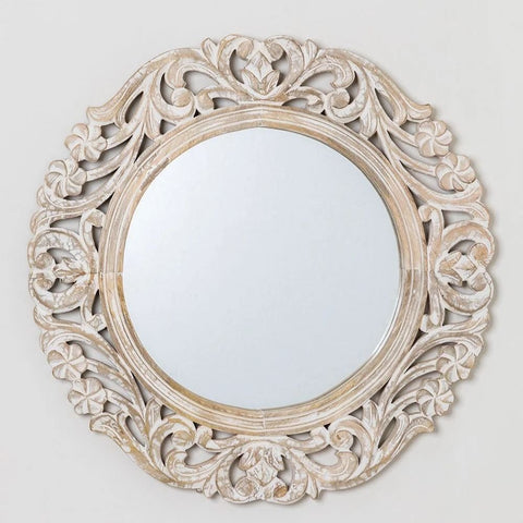 Zargor Round Solid Mango Wood Wall Mirror | Decorative Bedroom & Living Room Decor – Oakvello