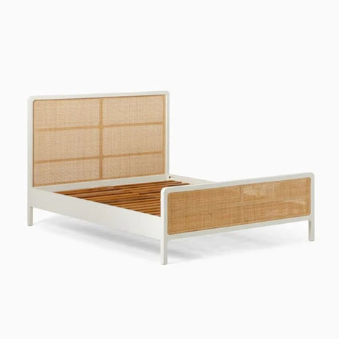 Solid Wood & Rattan Cane Bed | Handcrafted Boho Bedroom Furniture – Oakvello