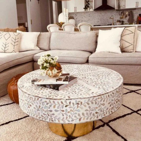 Bone Inlay Coffee Table | Handcrafted Artisan Living Room Centre Table – Oakvello