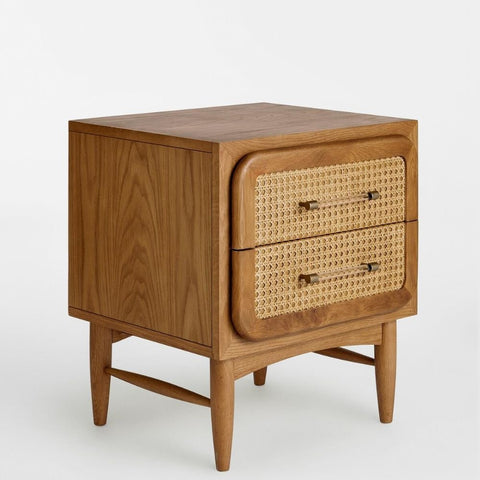 Oscar Cane & Solid Wood Bedside Table | Boho Bedroom Nightstand – Oakvello