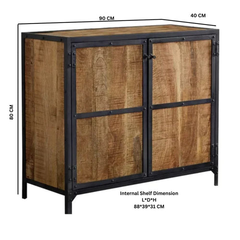Industrial Solid Wood Small Sideboard | Compact Living Room Storage – Oakvello