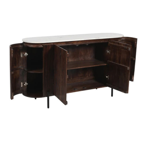 Solid Mango Wood Sideboard with Marble Top & Metal Legs | Living Room Storage – Oakvello