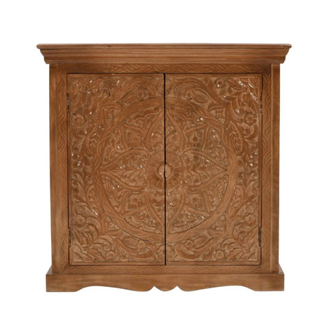 Jaipuri Carved Mango Wood 2-Door Sideboard | Handcrafted Living Room Storage – Oakvello