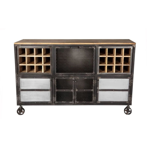 Industrial Solid Wood Bar Cabinet | Home Bar Storage Furniture – Oakvello