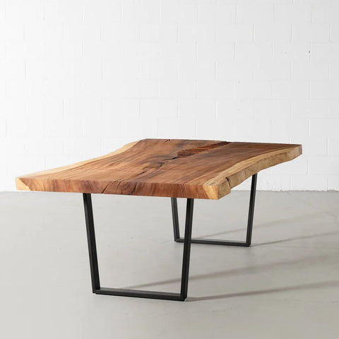 Live Edge Suar Wood Table | Natural Finish with Black U-Shaped Legs – Oakvello