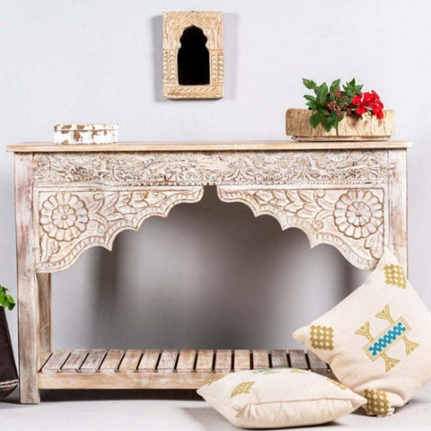 Jodhpuri Solid Mango Wood Console Table | Heritage Entryway Furniture – Oakvello