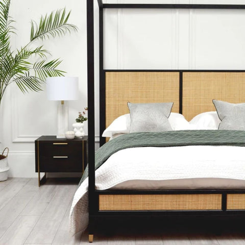 Lucia Solid Wood Rattan 4-Poster Bed | Handcrafted Luxury Bedroom Furniture – Oakvello
