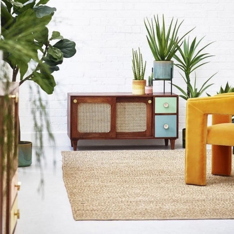 Rattan & Solid Wood TV Cabinet | Boho Media Console & Living Room Storage – Oakvello