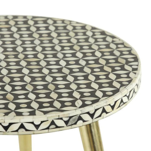 Jaipuri Bone Inlay Round 3-Leg Side Table | Handcrafted Accent Furniture – Oakvello