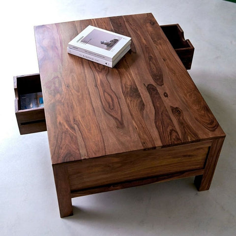 Coffee Table with 6 Drawers | Solid Wood Living Room Storage – Oakvello