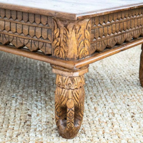Jaipuri Solid Wood Coffee Table | Heritage Living Room Centre Table – Oakvello