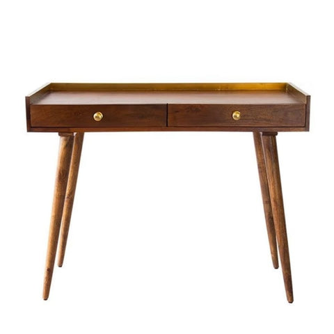 Retro Gold Solid Wood Study Desk | Home Office Writing Table – Oakvello