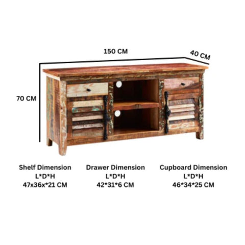 Reclaimed Boat Wood TV Multi Media Unit | Eco-Friendly Living Room Storage – Oakvello