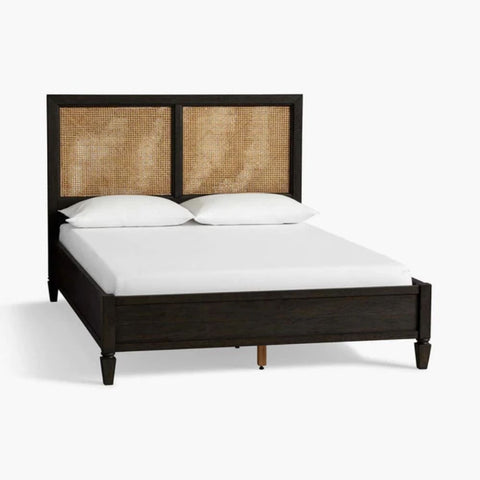 Dylan Solid Wood Cane Bed | Handcrafted Rattan Bedroom Furniture – Oakvello
