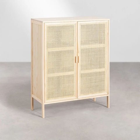 Reyna Rattan & Solid Wood 2-Door Sideboard | Boho Living Room Storage – Oakvello