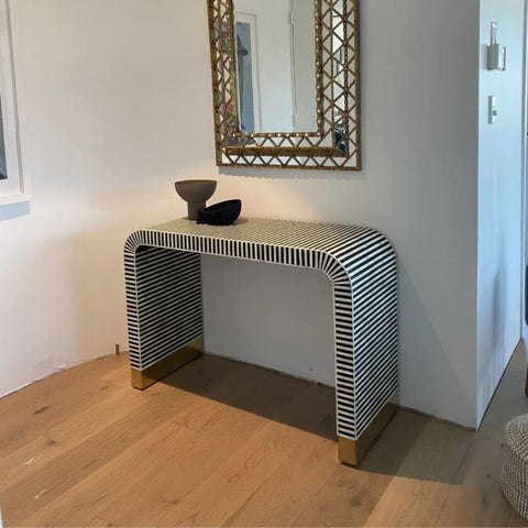 Black Bone Inlay Console Table | Artisan Handcrafted Entryway Furniture – Oakvello