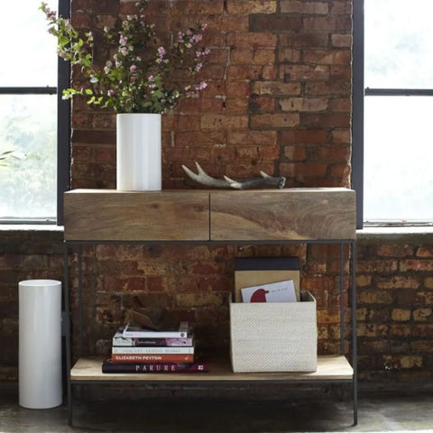 Industrial Solid Wood Console Table | Metal Frame Entryway Furniture – Oakvello