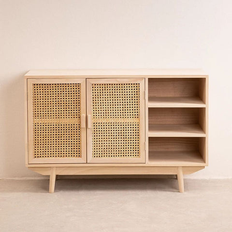 Ralik Solid Wood Sideboard with 2 Shelves | Living Room Storage – Oakvello
