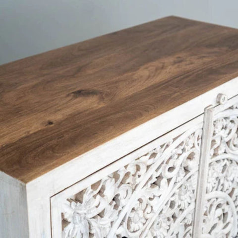 Hand Carved Mandala Solid Wood Cabinet | Artisan Storage Furniture – Oakvello