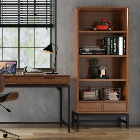 Solid Wood & Metal Industrial Bookshelf | Living Room Display Storage – Oakvello