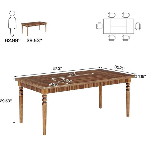 4-6 Seater Solid Wood Dining Table with Turned Legs – Oakvello