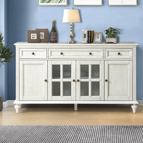 4-Door Sideboard with 3 Drawers | Solid Wood Living Room Storage – Oakvello