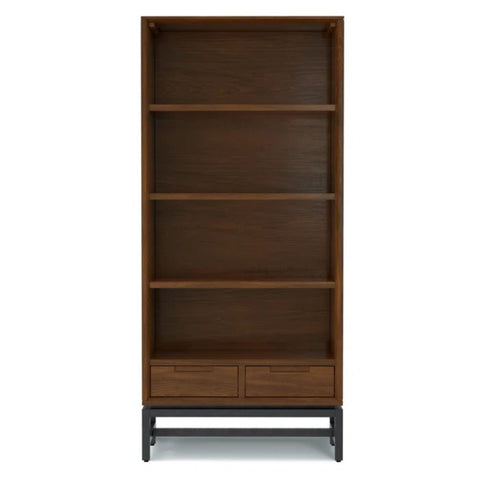 Solid Wood & Metal Industrial Bookshelf | Living Room Display Storage – Oakvello