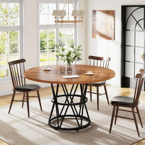 Round Solid Wood Dining Table | Seats 4 | Circle Kitchen Dinner Table – Oakvello