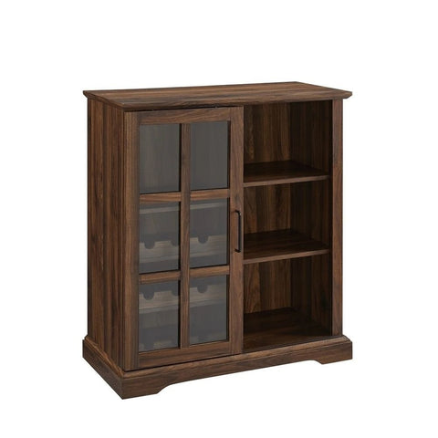 Dark Walnut Solid Wood Bar Cabinet with Sliding Glass Door | Home Bar Furniture – Oakvello