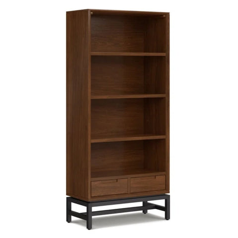 Solid Wood & Metal Industrial Bookshelf | Living Room Display Storage – Oakvello