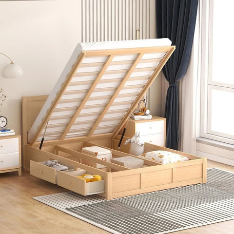 Solid Wood Bedroom Bed with Storage & 2 Drawers | Bedroom Furniture – Oakvello