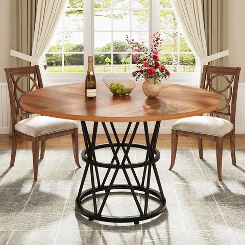 Round Solid Wood Dining Table | Seats 4 | Circle Kitchen Dinner Table – Oakvello